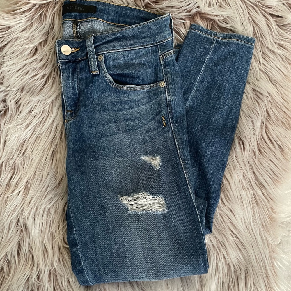 Genetic Denim Women's Skinny Jeans - Dark Blue with Fading